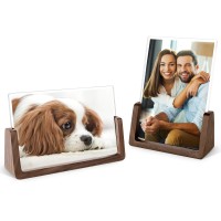 4x6 Picture Frame 2 Pack - Rustic Wooden Picture Frames with Walnut Wood Base and High Definition Break Free Acrylic Photo Covers for Tabletop or Desktop Display (Horizontal + Vertical)
